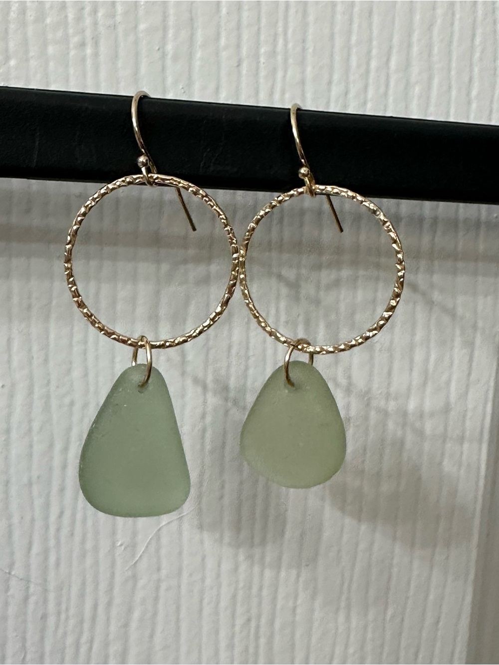 14k Gold-Filled Earrings Hoops Seafoam Green Seaglass Genuine Beachy 2” NWOT